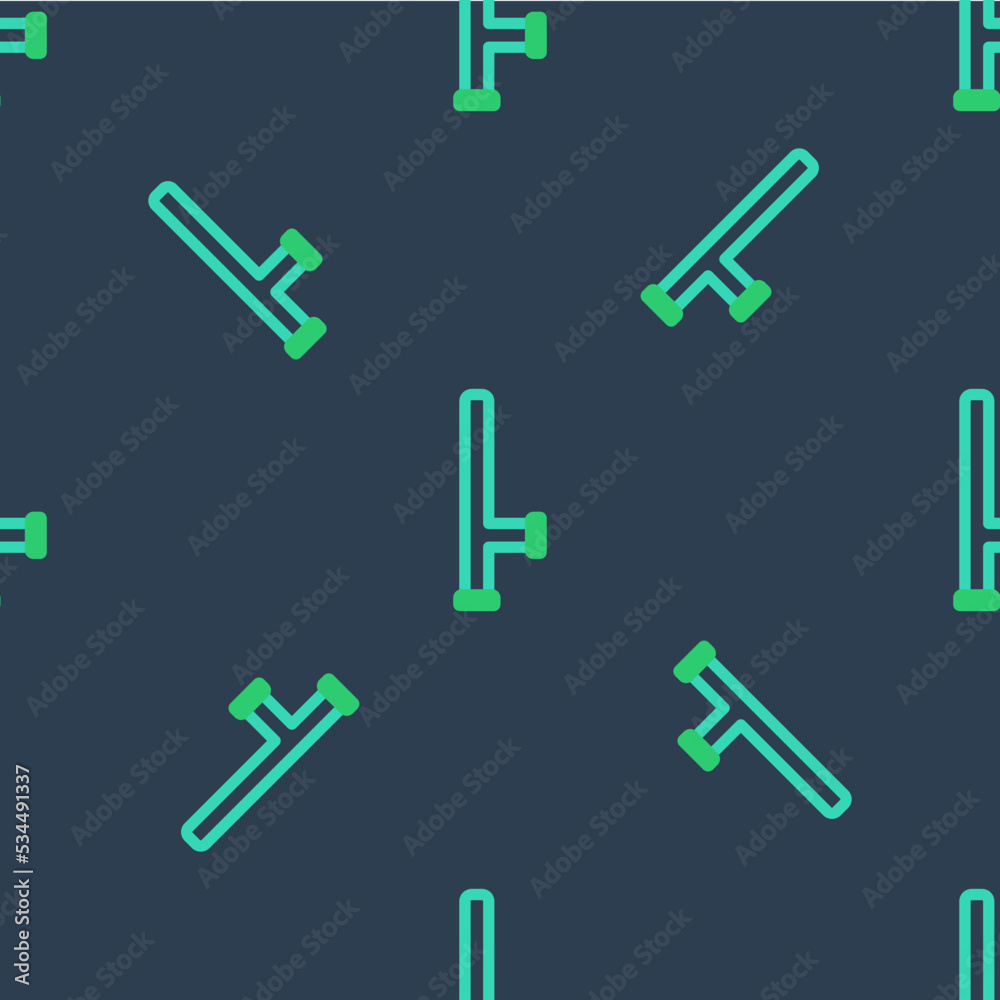 Sticker Line Police rubber baton icon isolated seamless pattern on blue background. Rubber truncheon. Police Bat. Police equipment. Vector