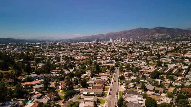 Aerial hyperlapse of Glendale, Burbank, and Los Angeles, California. Drone video. LA, USA
