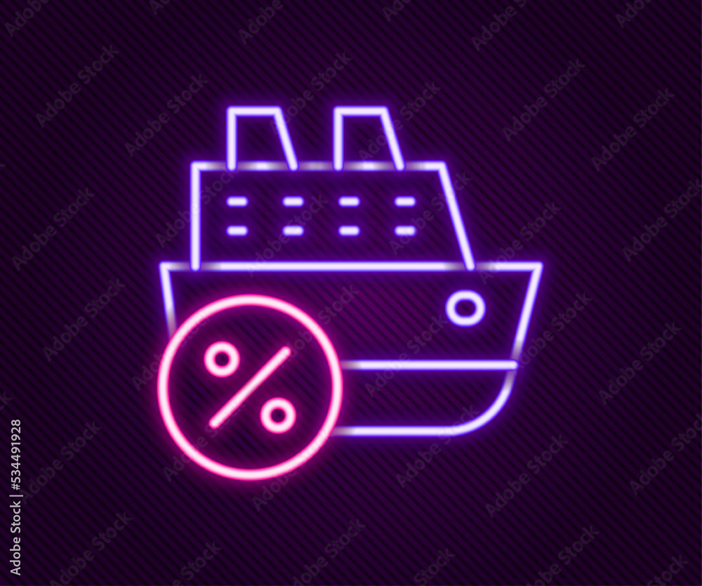 Sticker glowing neon line cruise ship icon isolated on black background. travel tourism nautical transport. 