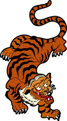 Fototapeta na wymiar Tiger Sticker tattoo design,Cartoon tiger on black background.Vector
