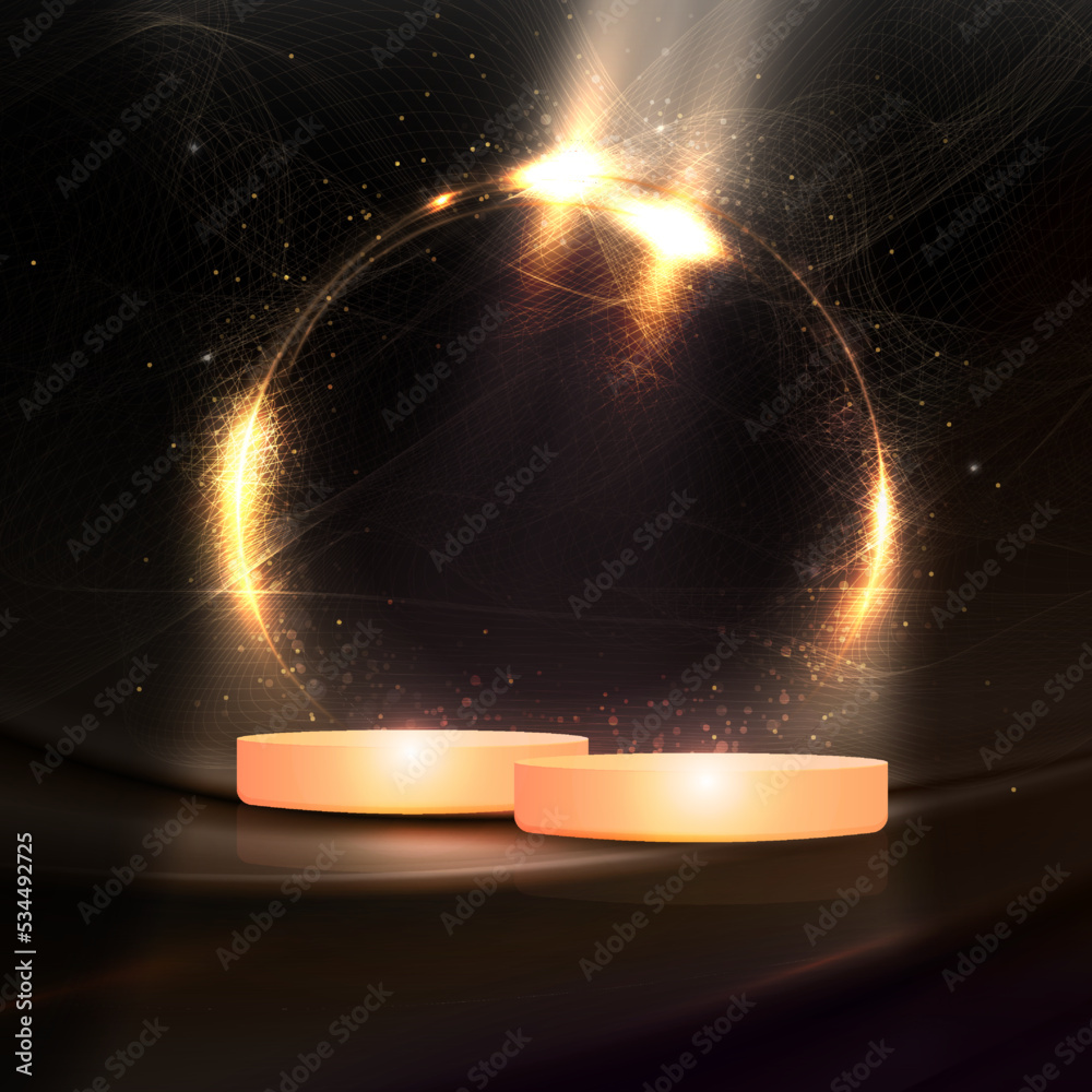 Canvas Prints abstract round frame with gold tone scene on black design