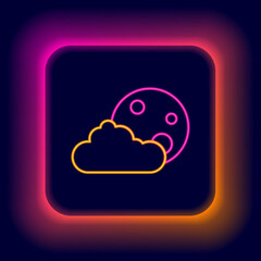 Glowing neon line Moon and stars icon isolated on black background. Cloudy night sign. Sleep dreams symbol. Full moon. Night or bed time sign. Colorful outline concept. Vector