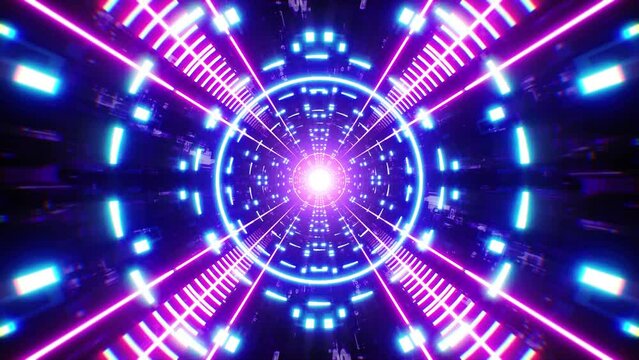 Glowing Purple and Blue Light Tunnel Railway VJ Loop
