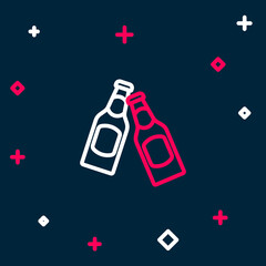 Line Beer bottle icon isolated on blue background. Colorful outline concept. Vector