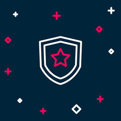 Line Police badge icon isolated on blue background. Sheriff badge sign. Colorful outline concept. Vector