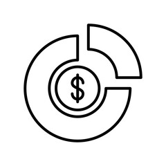 Dollar pie chart icon for business in black outline style