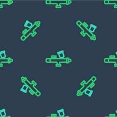 Line Paint spray gun icon isolated seamless pattern on blue background. Vector