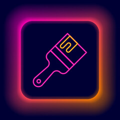 Glowing neon line Paint brush icon isolated on black background. Colorful outline concept. Vector