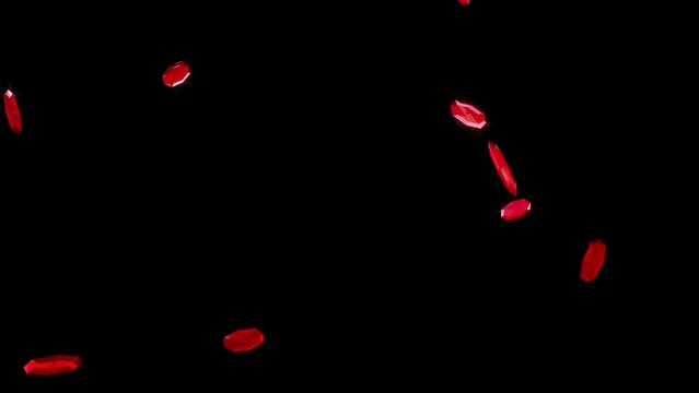 Falling red gem stone rubies overlay background