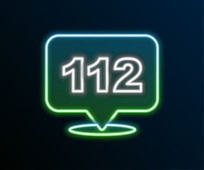 Glowing neon line Telephone with emergency call 911 icon isolated on black background. Police, ambulance, fire department, call, phone. Colorful outline concept. Vector