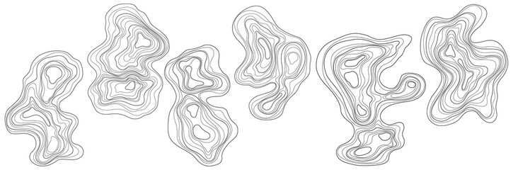 Set of abstract tree rings. Png topographic map design elements. Contour map concept. Thin wavy lines.