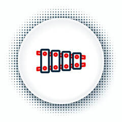 Line Xylophone - musical instrument with thirteen wooden bars and two percussion mallets icon isolated on white background. Colorful outline concept. Vector