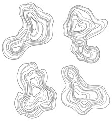 Set of abstract tree rings. Png topographic map design elements. Contour map concept. Thin wavy lines.