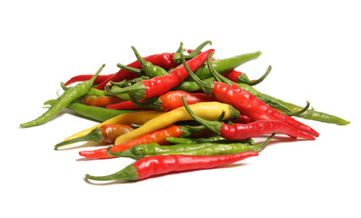 Mixed Color Fresh Cayenne Peppers Isolated on White Background