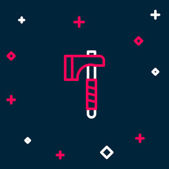 Line Wooden axe icon isolated on blue background. Lumberjack axe. Colorful outline concept. Vector
