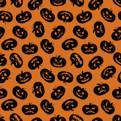 Seamless vector pattern for Halloween design. Halloween pumpkins in cartoon style.