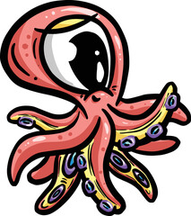 Cute Cartoon Octopus with Big Eyes for Logo or Mascot Design in Vector