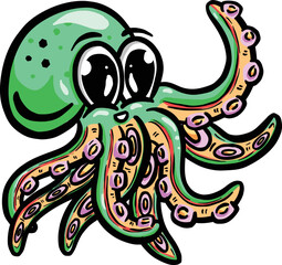 Cute Cartoon Octopus with Big Eyes for Logo or Mascot Design in Vector