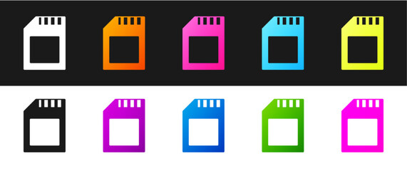 Set SD card icon isolated on black and white background. Memory card. Adapter icon. Vector