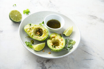 Avocado with peanut and soy sauce