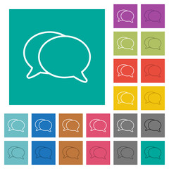 Two oval chat bubbles outline square flat multi colored icons