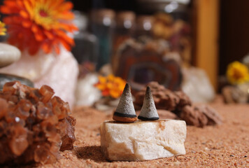 Aragonite Crystal With Incense Cones on Australian Red Sand