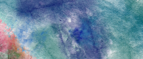 background with rays. background with wall cement. old vintage blue green background with distressed texture and grunge design with black border. Cosmic neon polar lights watercolor background.