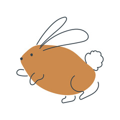 Funny rabbit in doodle style. The bunny is a symbol of 2023. Hare Vector graphics isolated on white background.