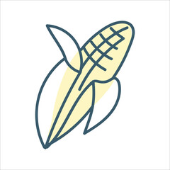 Corn in doodle style. Corn in the beginning. Autumn vegetables. Vector graphics isolated on white background.