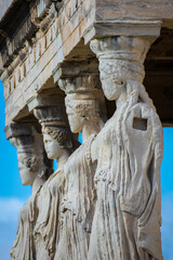 The Caryatides, female statues in the Acropolis of Athens Greece