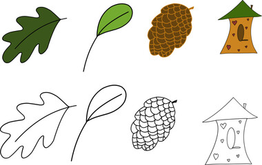 Autumn Fall Clipart, Hand drawn clipart, Mushrooms Tower Foliage Cone Acorn