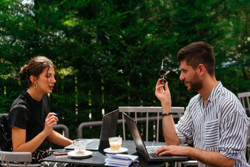 A stunning businesswoman is explaining her opinion