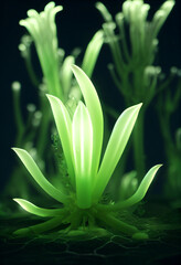 Obraz premium bioluminescence plants glowing in the forest 3d illustration