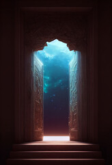 gate to the new world surreal fantasy 3d illustration