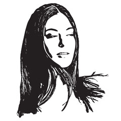 Fashion, style and make-up concept. Abstract beautiful woman face silhouette illustration. Close-up model portrait. Minimalistic and abstract style. Girl looking aside the camera with seductive look