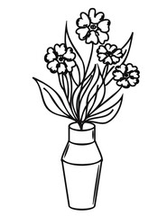 Flowers in a vase outline illustration. PNG with transparent background.