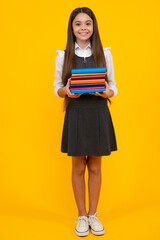 Teenager school girl study with books. Learning knowledge and kids education concept.