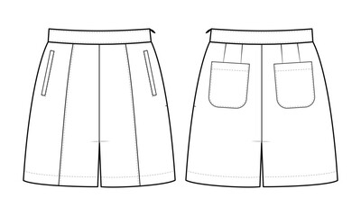 Fashion technical drawing of mini shorts