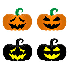 2 colored and 2 silhouette pumpkins for halloween illustration