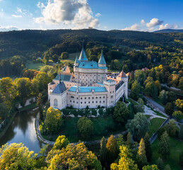 aerial landscape view of Bojnice Castle in Slovakia