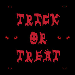 trick or treat post with scary red eyes and black background