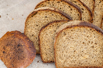 Slices of wholegrain bread with mixed seeds close-up