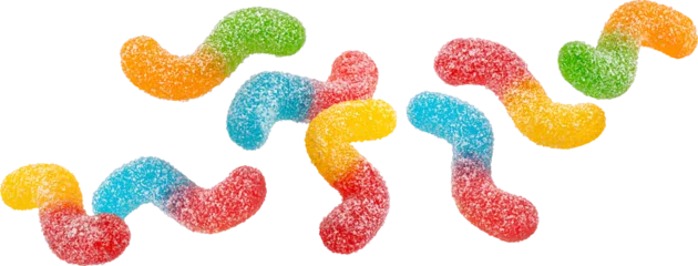 Foto op Aluminium Falling sour gummy worms isolated  © xamtiw