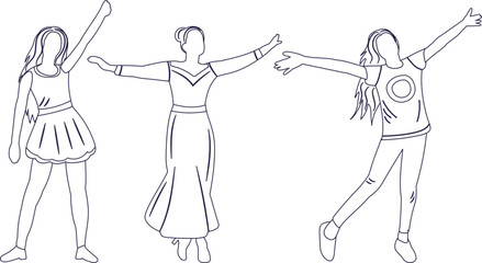 dancing girls, women sketch ,outline isolated