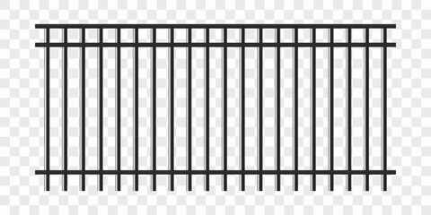 Metal fence. Prison bars. Realistic lattices. Vector illustration isolated on transparent background.