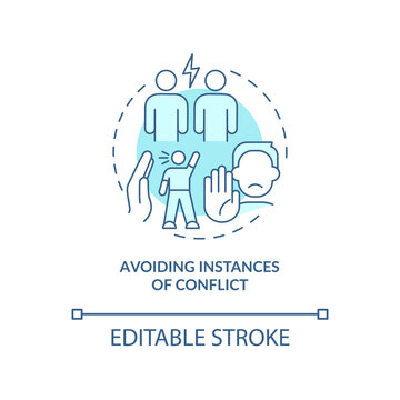 Conflict Avoidance At Workplace Blue Concept Icon. Overcoming Confrontation Abstract Idea Thin Line Illustration. Isolated Outline Drawing. Editable Stroke. Arial, Myriad Pro-Bold Fonts Used