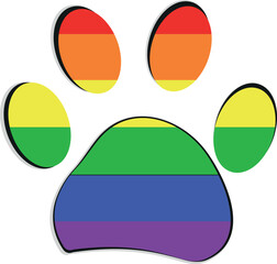 Rainbow pride flag with black paw print isolated vector