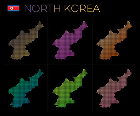 North Korea dotted map set. Map of North Korea in dotted style. Borders of the country filled with beautiful smooth gradient circles. Charming vector illustration.