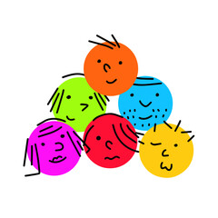 Pile of Various bright basic Geometric Figures with face emotions.