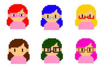 ドット絵　人物　女性B　めがね　アイコンセット1